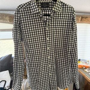 Saks Fifth Avenue Black and White Plaid Shirt